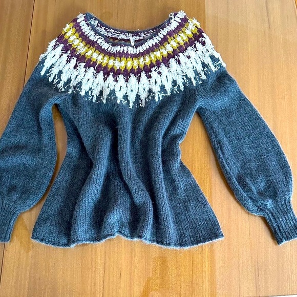 FREE PEOPLE Fairisle Knit Furry Sweater Wool Oversized Boho Streetwear 80s Y2K M - Picture 1 of 15